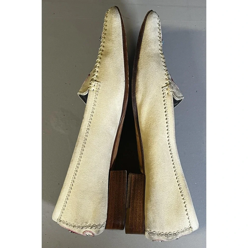 Bruno Magli Shoes Womens EU 36 Beige Suede Loafers‎ Flats Embroidered Rhinestone